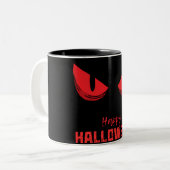 Schwarzes Glück Halloween Beängstigend Staring Red Zweifarbige Tasse (Vorderseite Links)