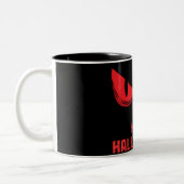Schwarzes Glück Halloween Beängstigend Staring Red Zweifarbige Tasse (Links)