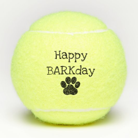 Schwarzes glückliches Barkday Tennisbälle (Vorderseite)