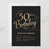 Schwarzes Gold 30. Geburtstag Elegantes Skript Einladung (Vorderseite)