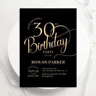 Schwarzes Gold 30. Geburtstag Elegantes Skript Einladung