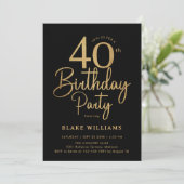 Schwarzes Gold 40. Geburtstag Einladung (Stehend Vorderseite)