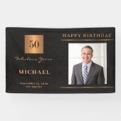 Schwarzes Gold 50. Geburtstag Foto Party Banner (Horizontal)