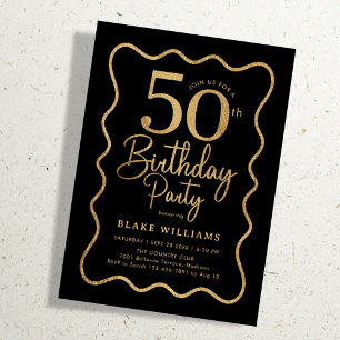 Schwarzes Gold 50. Geburtstag Welliges Design Einladung