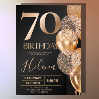 Schwarzes Gold 70. Geburtstags-Glamour Einladung