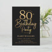 Schwarzes Gold 80. Geburtstag Einladung (Stehend Vorderseite)