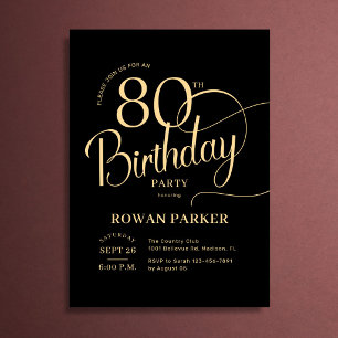 Schwarzes Gold 80. Geburtstag Elegante Schrift Einladung