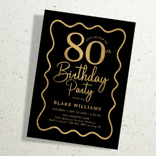 Schwarzes Gold 80. Geburtstag Wellenrand Einladung