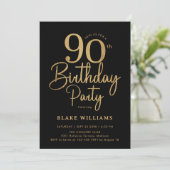 Schwarzes Gold 90. Geburtstag Einladung (Stehend Vorderseite)