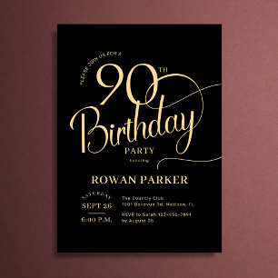 Schwarzes Gold 90. Geburtstag Elegantes Skript Einladung