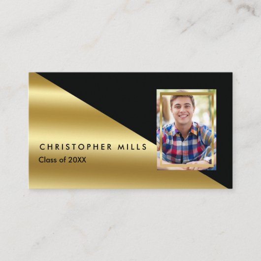 Schwarzes Gold Abschluss Foto Namenskarten einfüge (Vorderseite)