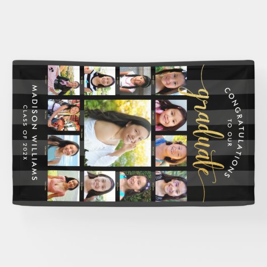 Schwarzes Gold Abschluss K-12 Foto Collage Script Banner (Horizontal)