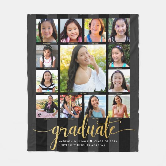 Schwarzes Gold Abschluss K-12 Foto Collage Script Fleecedecke (Vorderseite)