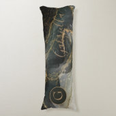 Schwarzes Gold Abstrakt-Marmor-Monogramm Seitenschläferkissen (Vorderseite Vertikal)