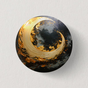 Schwarzes Gold Abstrakt Wirbel Modern Mond Button