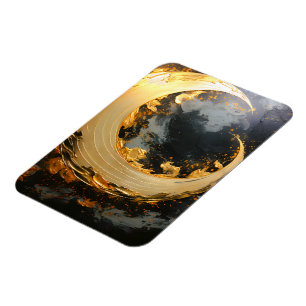 Schwarzes Gold Abstrakt Wirbel Modern Mond Magnet