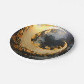 Schwarzes Gold Abstrakt Wirbel Modern Mond Pappteller (Schrägansicht)