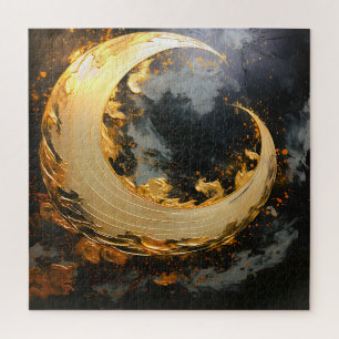 Schwarzes Gold Abstrakt Wirbel Modern Mond Puzzle