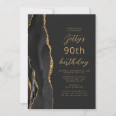 Schwarzes Gold-Achat-Schiefer-Script 90. Geburtsta Einladung (Vorderseite)