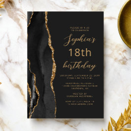 Schwarzes Gold-Achat-Script 18. Geburtstag Einladung