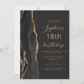 Schwarzes Gold-Achat-Script Dark-QR-Code 18. Gebur Einladung (Vorderseite)