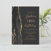 Schwarzes Gold-Achat-Script Dark-QR-Code 18. Gebur Einladung (Stehend Vorderseite)