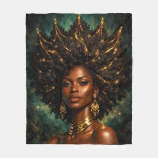 Schwarzes Gold Afro Königin Melanin Royal Crown Po Fleecedecke