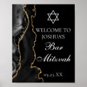 Schwarzes Gold Agate Bar Mitzvah Party Willkommen Poster (Vorne)