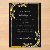 Schwarzes Gold Akryllische Hochzeitsvorlage Acryleinladungen (Vorderseite)
