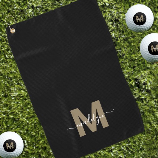Schwarzes Gold Anfangsname Monogram Golfhandtuch