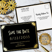 Schwarzes Gold Art Deco florale Hochzeit Speichern Folie Einladungspostkarte