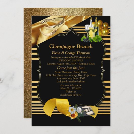 Schwarzes Gold, Art-Deko-Brunch-Ankündigungen Einladung (Vorne/Hinten)