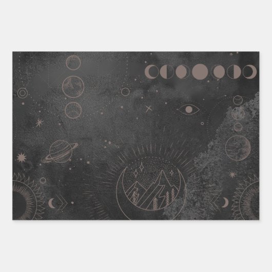 Schwarzes Gold Astrologisches Muster Geschenkpapier Set (Vorderseite 3)