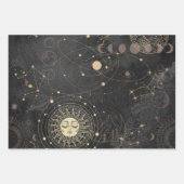 Schwarzes Gold Astrologisches Muster Geschenkpapier Set (Vorderseite)