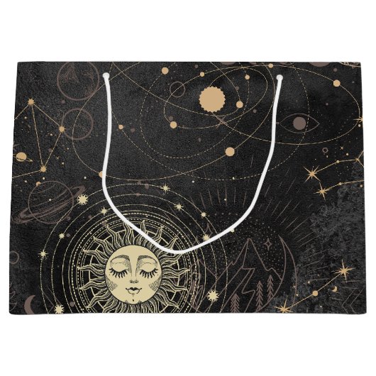 Schwarzes Gold Astrologisches Muster Große Geschenktüte (Vorderseite)