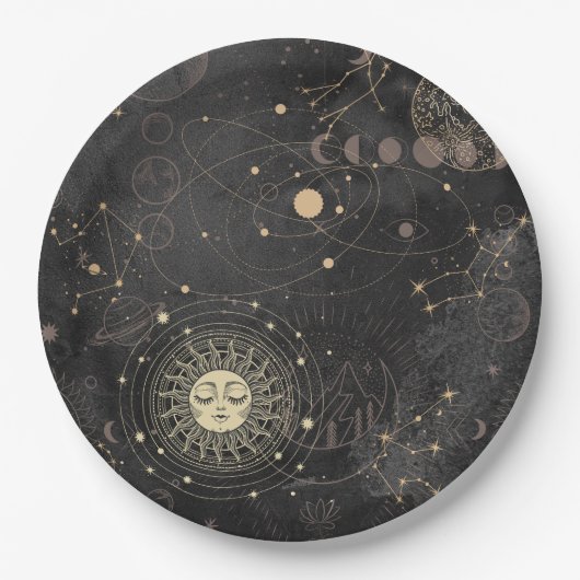 Schwarzes Gold Astrologisches Muster Pappteller (Vorderseite)