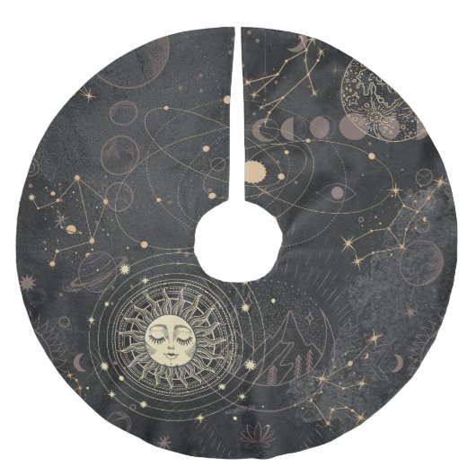 Schwarzes Gold Astrologisches Muster Polyester Weihnachtsbaumdecke (Vorderseite)