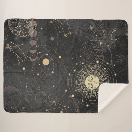 Schwarzes Gold Astrologisches Muster Sherpadecke (Vorderseite (Horizontal))