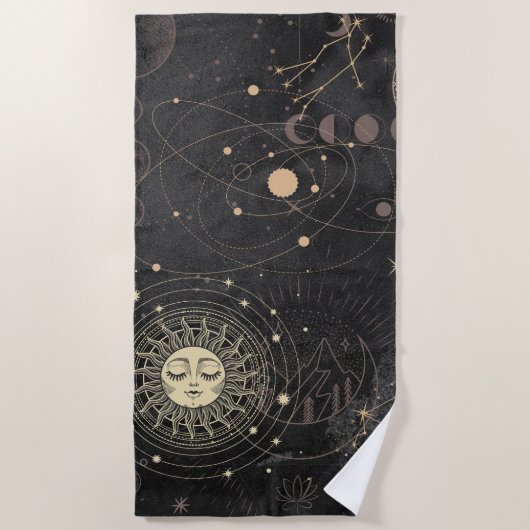 Schwarzes Gold Astrologisches Muster Strandtuch (Vorderseite)