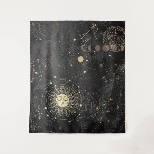 Schwarzes Gold Astrologisches Muster Wandteppich (Vorderseite)