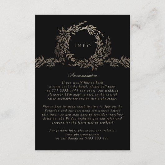 Schwarzes Gold auf Ebony Botanische Monogramm-Hoch Begleitkarte (Vorderseite)