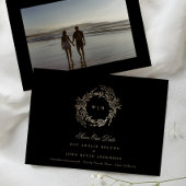 Schwarzes Gold auf Ebony Botanische Monogramm-Hoch Save The Date