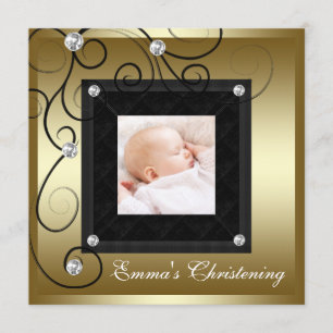 Schwarzes Gold Baby Junge Mädchen Foto Taufe Einladung