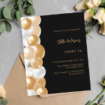 Schwarzes Gold Ballons Haushalt Süß 16 Einladung<br><div class="desc">Eine moderne,  stilvolle und glamouröse Einladung zu einer Sweet 16. Geburtstagsfeier. Schwarzer Hintergrund mit goldenen Ballons. Personalisieren Sie Ihren Namen und Ihre Party-Daten und fügen Sie diese hinzu. 1 Blatt = 1 Einladung mit Druckkante bis Kante.</div>