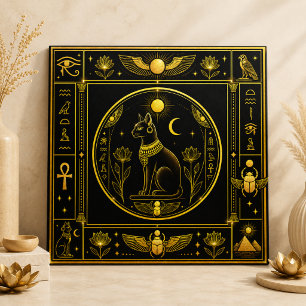 Schwarzes Gold Bastet Katze Ägyptisches Symbol Dek Fliese