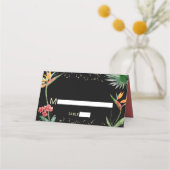 Schwarzes Gold Bat Mitzvah Tropenflora Wasserfarbe Platzkarte (Vorderseite)