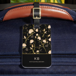 Schwarzes Gold Blumenmuster trendy stilvoll Gepäckanhänger