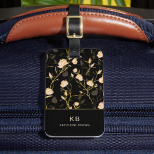 Schwarzes Gold Blumenmuster trendy stilvoll Gepäckanhänger
