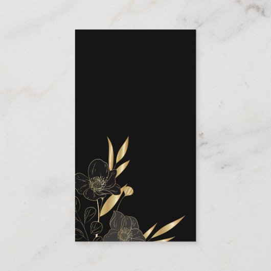 Schwarzes Gold Blumentypografie Platzkarte (Rückseite)