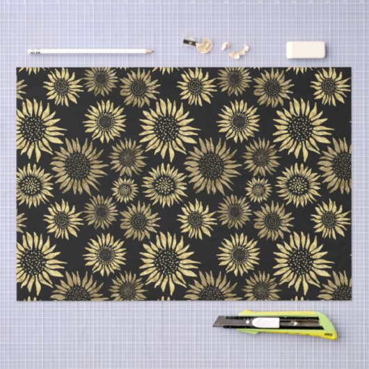 Schwarzes Gold Blumenzapier Seidenpapier (Handwerk)